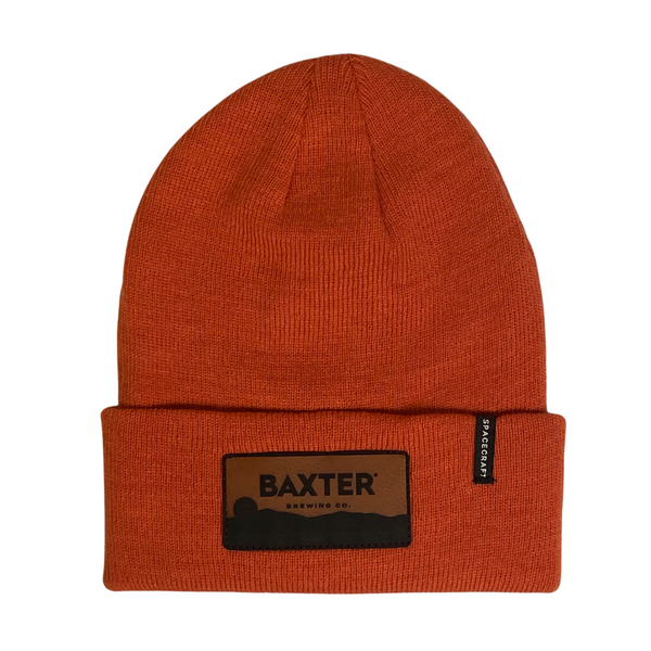 Beanie with Leather Patch - Chili Orange